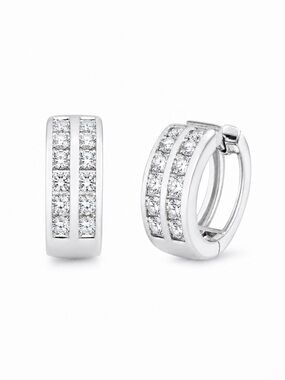 Moissanite Double Row Huggie Hoop Earrings 0.23ctw Sterling Silver Channel Set